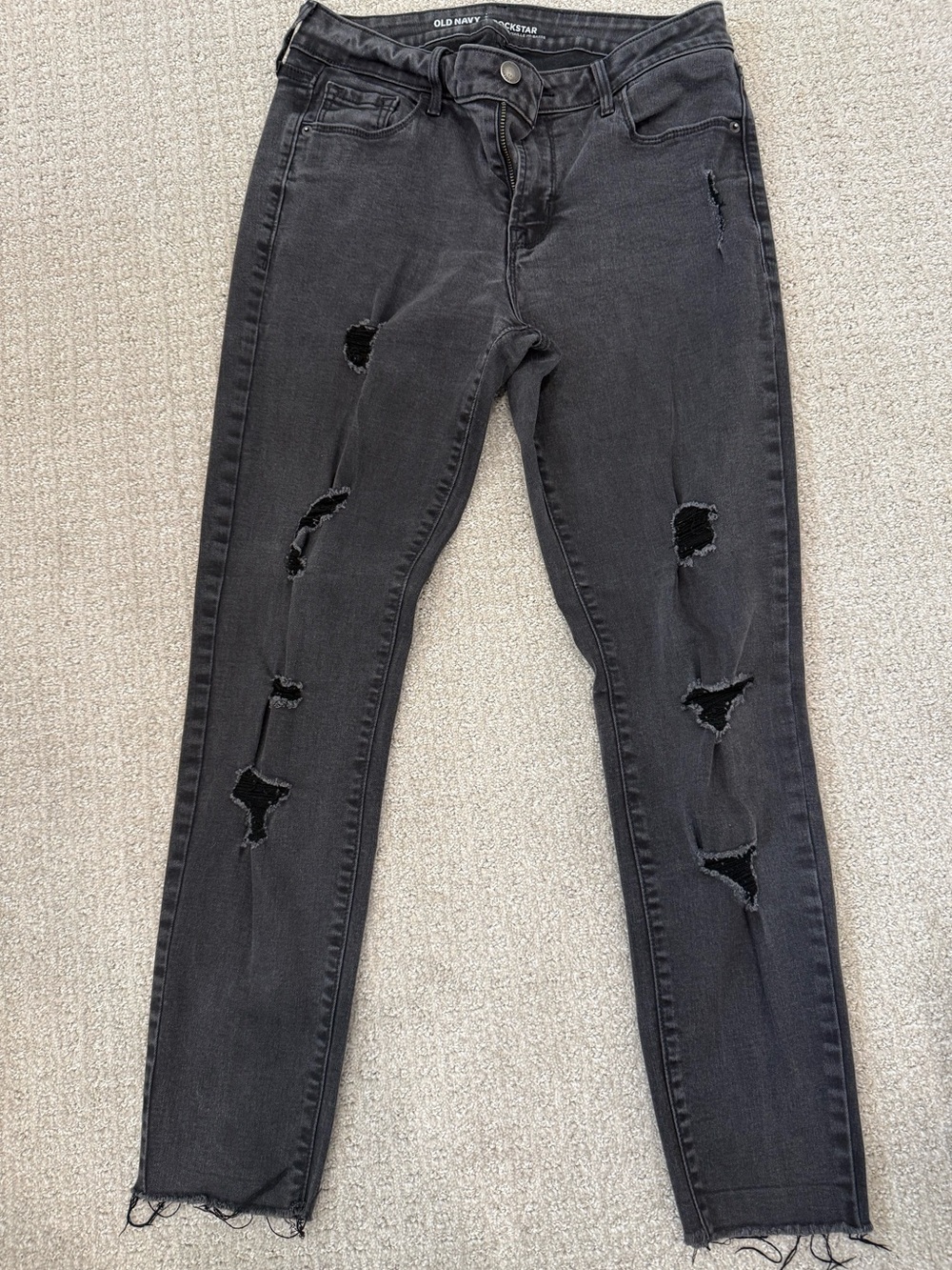 Old Navy Women's Rockstar Washed Black Ripped Skinny Jeans